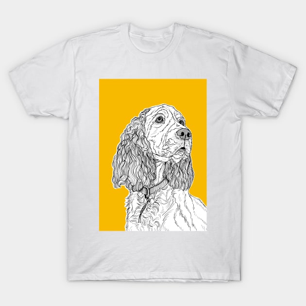 Spaniel Dog Portrait ( yellow background ) T-Shirt by AdamRegester